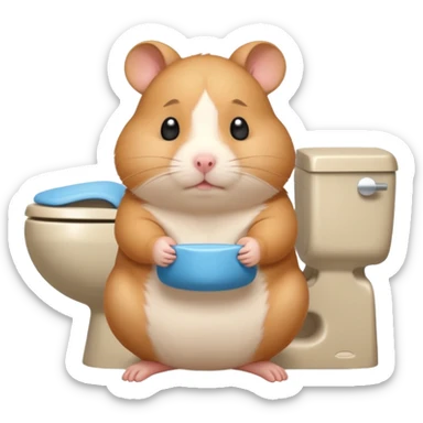 Cute chubby cartoon-style hamster sitting on toilet pooping looking guilty with thought bubble thinking about chilli  sticker