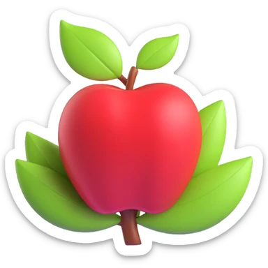 red apple with green leaf, 3D iOS style, volumetric shapes, pastel colors, soft lighting, modern iOS icon style, no background sticker