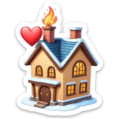 smiling house with a heart coming out of the chimney, white background sticker