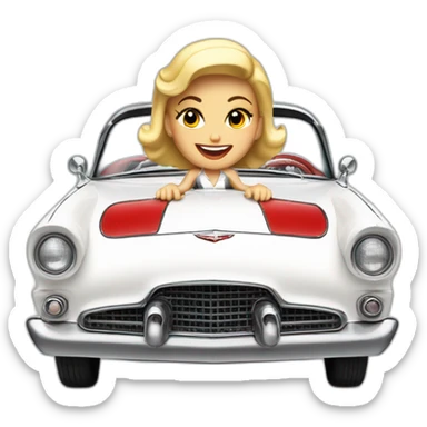 A woman driving a white 1957 Thunderbird sticker