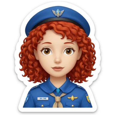 scout girl with blue scout uniform, red curly haired sticker