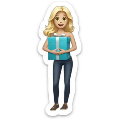 white blond woman opening gift sticker