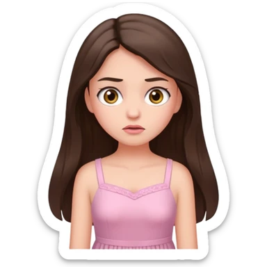 annoyed long brunette hair girl with hazel eyes wearing light pink dress sticker