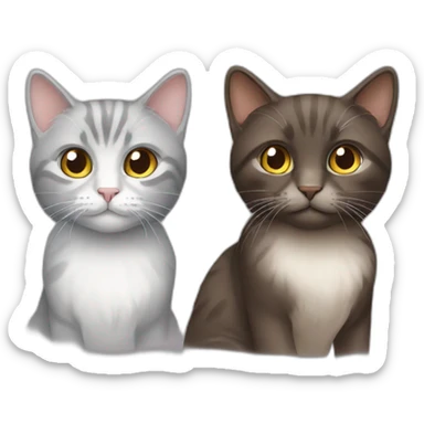 two cats, big full brown long hair and one gray short hair sticker