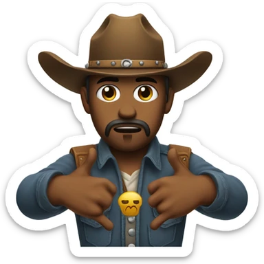sad cowboy doing finger guns sticker