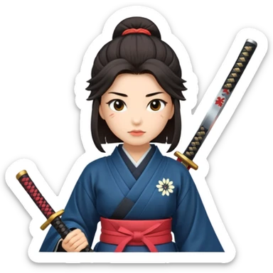 lady samurai holds katana japanese traditional clothing sticker