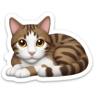 Dark brown and white Tabby Cat laying on the back sticker