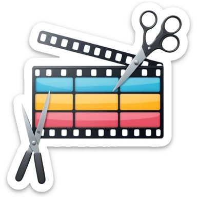 film strip with scissors and color grading sliders, creative and modern, video editing and post-production sticker