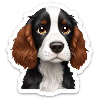 Black and white tricolored springer spaniel puppy with redhead lady  sticker
