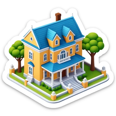 3d realistic isometric mansion exterior, claymation sticker