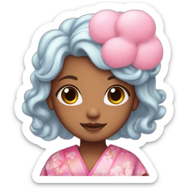 Cute brownskinned girl in a kimono with cotton Candy colored hair sticker
