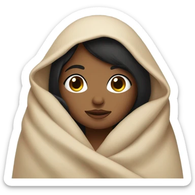 Brown girl black straight hair cozy in bed cute  sticker