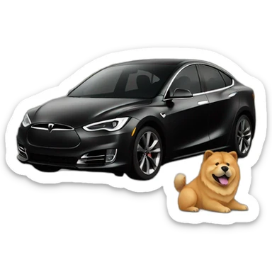 chow chow in a black tesla car sticker