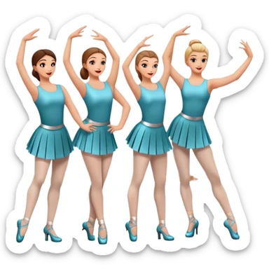 Icon for Choreography: a group of dancers in matching poses, with a choreographer standing by a board giving instructions. The icon should capture the coordination, precision, and creative direction in dance. Transparent background. sticker