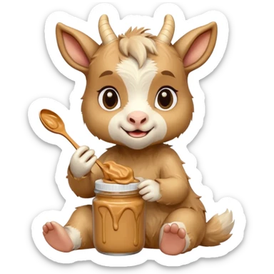 cute baby goat eating peanut butter sticker