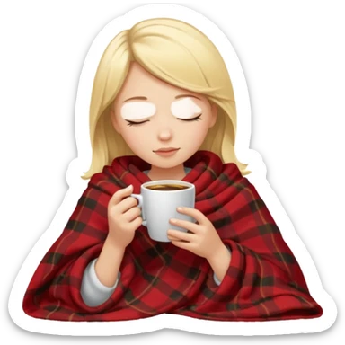 Blonde girl inside a blanket sipping coffee eyes closed sticker