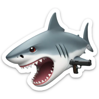 Shark with gun in mouth sticker