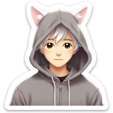 Gorgeous anime style shojo guy with cat ears and blushing face and hoodie aesthetic trending style outside sticker