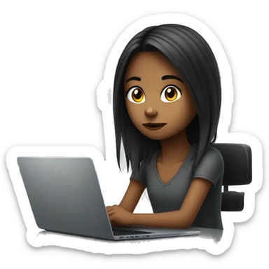 a young girl is sitting in front of the laptop desk,looks extremely emo  sticker