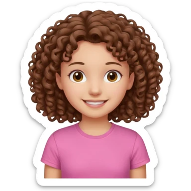 Young girl with curly hair and a pink T-shirt, looking happy  sticker