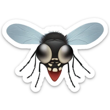 A midge (very tiny fly from scotland) looking like a vampire (with two protruding teeth), view from face/profile, looking like aggresive, looking cute sticker