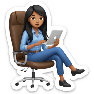 Woman from the Back of head with long hair sitting on an office chair googling sticker