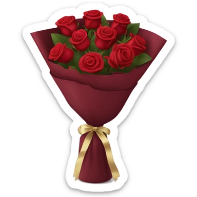 Bouquet of red roses in a burgundy package sticker