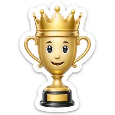 Win Emoji

Glossy 3D emoji showing a gold trophy with a small crown, glowing effect, black and gold theme. sticker