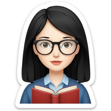 long black haired women with book with optical sticker