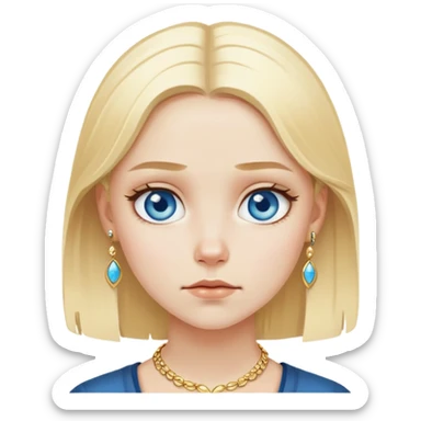 Blonde girl with blue eyes, white skincolor and skandinavian look with gold jewelry . Bored face sticker
