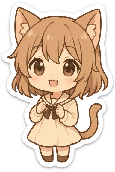 anime catgirl, chibi style, oversized head, big eyes, cat ears, simple background, adorable expression sticker