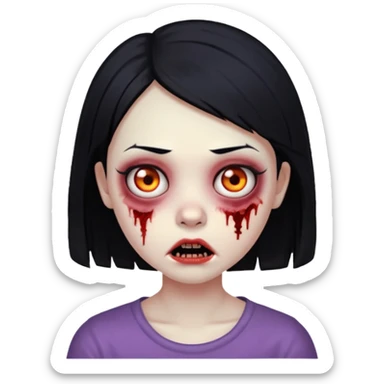 girl, zombie, black hair short , creepy expression  sticker