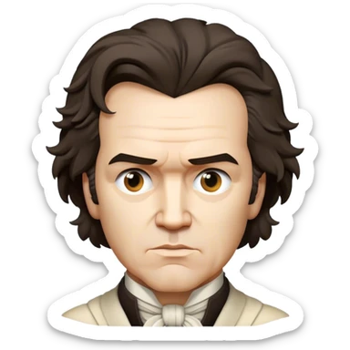 Cinematic Realistic Beethoven Pop Culture Emoji, featuring an evocative portrayal of the legendary composer rendered with delicate textures and emotive lighting. sticker