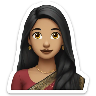 Light skin long black hair girl wearing black saree sticker