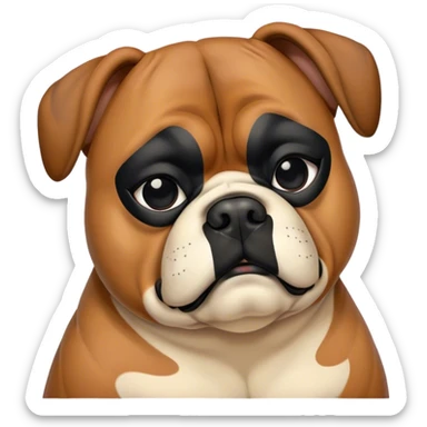 Cinematic Chubby Sleeping Boxer dog Portrait Emoji, Chubby and serene, with a stocky, adorable build and a smooth fawn coat accented by a distinctive black mask, eyes gently closed in peaceful slumber, Simplified yet irresistibly endearing features, highly detailed, glowing with a gentle, dreamy glow, high shine, relaxed and content, stylized with a touch of whimsy, bright and heartwarming, soft glowing outline, capturing the essence of a blissfully sleepy guardian, so comically serene it feels like it could roll out of the screen and snore with adorable charm! sticker