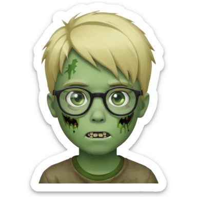 boy zombie with blonde emo hair and green skin and glasses sticker