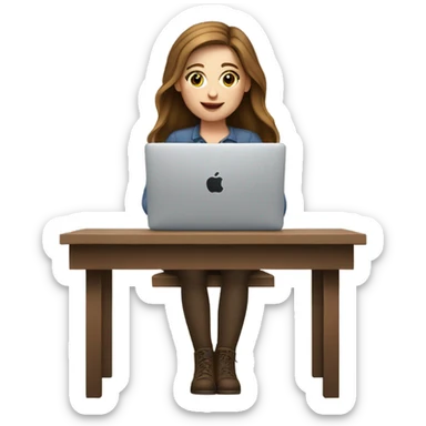 white girl brown hair macbokk in front of her sticker