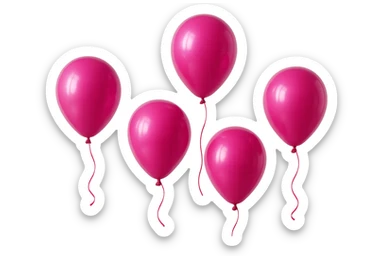 5 palloncini magenta fluttuano in aria isolati su sfondo bianco, iperrealistico 4k sticker