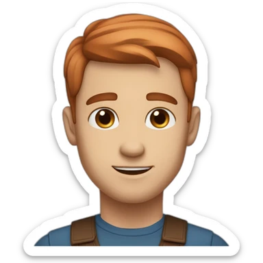 handsome man square face big cheekbones sharp jaw blue eyes neat copper hair sticker