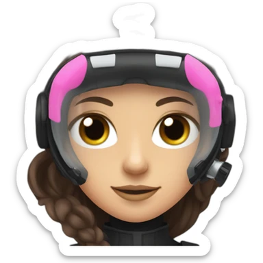 a woman with an a black scubadiver suit. she wear a pink diving mask, she has blue eyes inside the dive mask. brown long and straight hair sticker