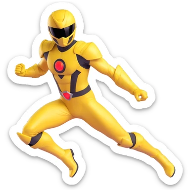 yellow power ranger in dynamic pose, helmet and suit, no text sticker