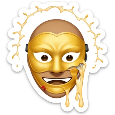 Figure ripping a mask in half, energy leaking from the tear sticker