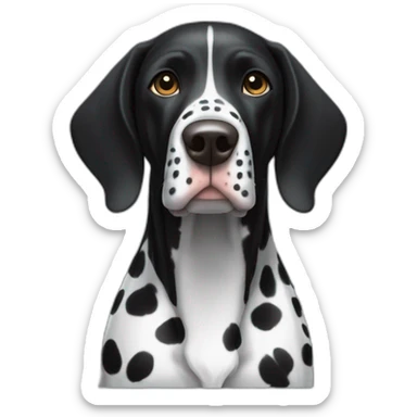 black german shorthair pointer, long snout, full black head, without white on the head, with white hair on the snout, black and white spotted body sticker