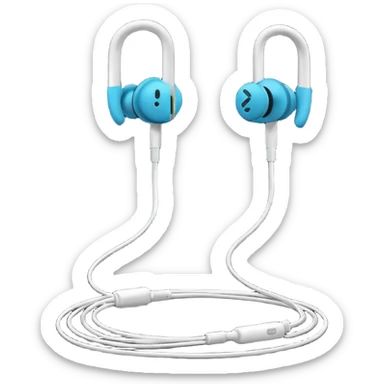 Minimal emoji, simple wired earphones sculpted from matte black metal, clean silhouette, fashion editorial minimalism, no motion effects, no glow, no neon, flat emoji style, centered, transparent background sticker