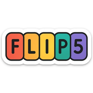logo for flip5, each letter in a distinct rounded box aligned horizontally, minimal and modern, clean sans-serif letters, no extra graphics sticker
