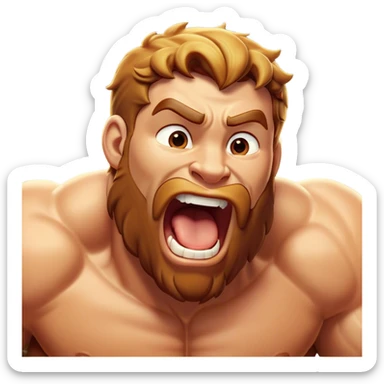 Cinematic Realistic Hercules Portrait, head tilted slightly with a dramatic, wide-open yawn, revealing a moment of relaxed strength. The lifelike textures of his powerful form and subtle, sunlit highlights emphasize his heroic presence even in a state of casual repose. sticker