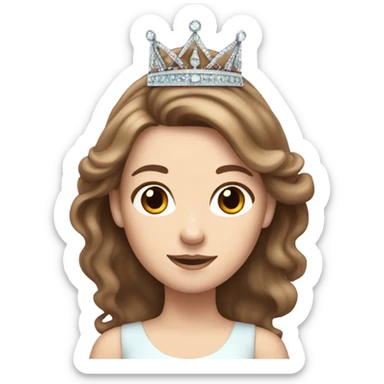 White girl with brown hair and princess tiara sticker