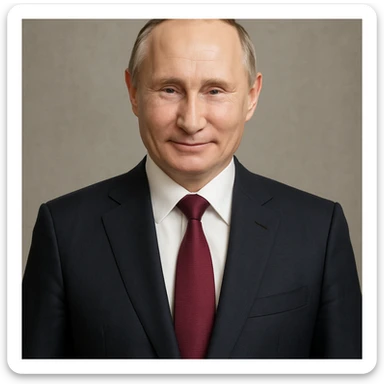 highly realistic photorealistic portrait of Vladimir Putin, smiling gently, full upper body visible, centered in the frame sticker