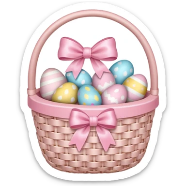 white basket with a light pink bow and full of light pink easter eggs  sticker