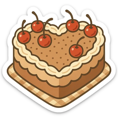 flat toon heart-shaped vintage-style cake with cherries sticker